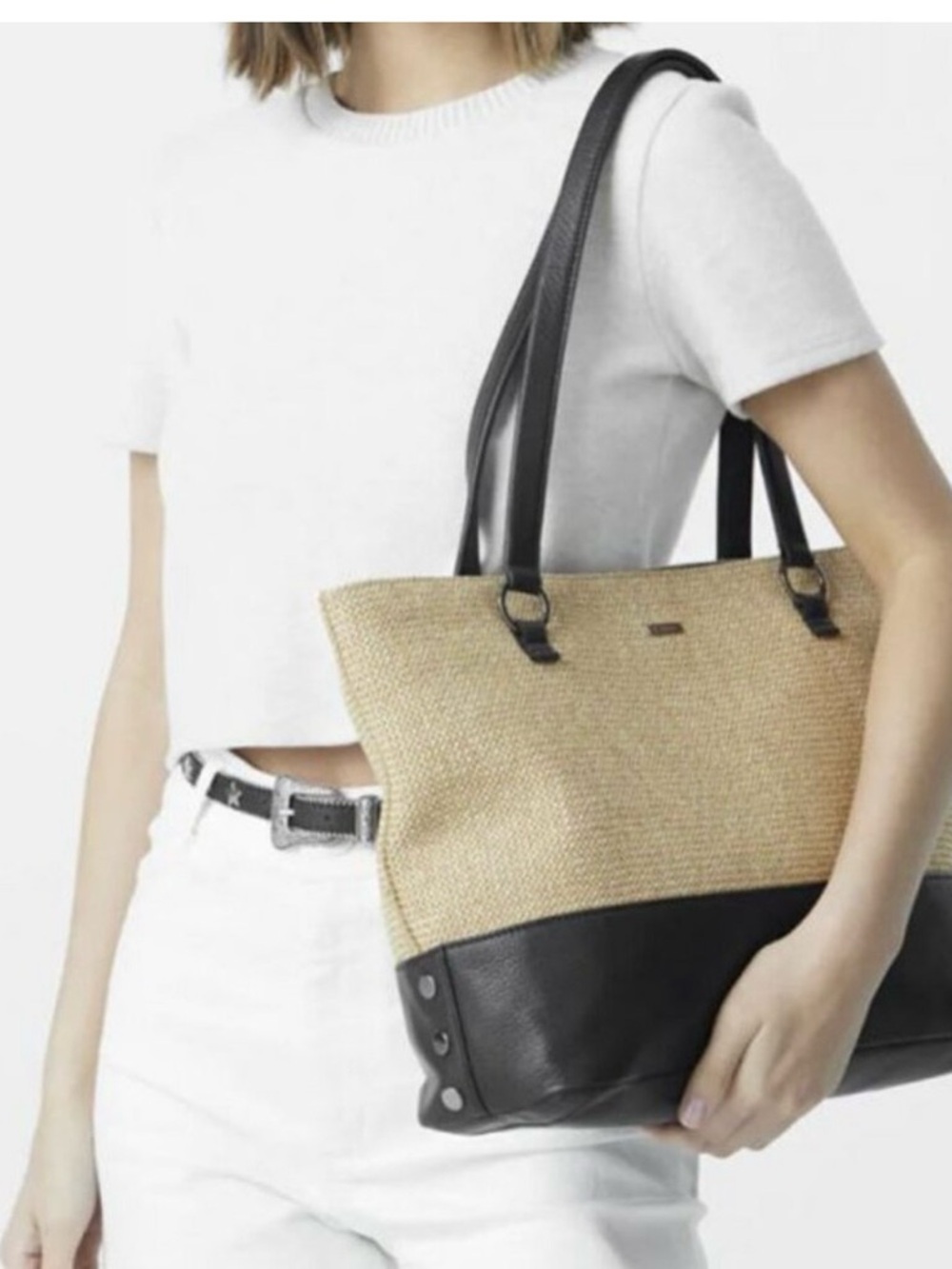Hammitt Andersen Black and Natural Chaparral Raffia Tote - Picture 3 of 6